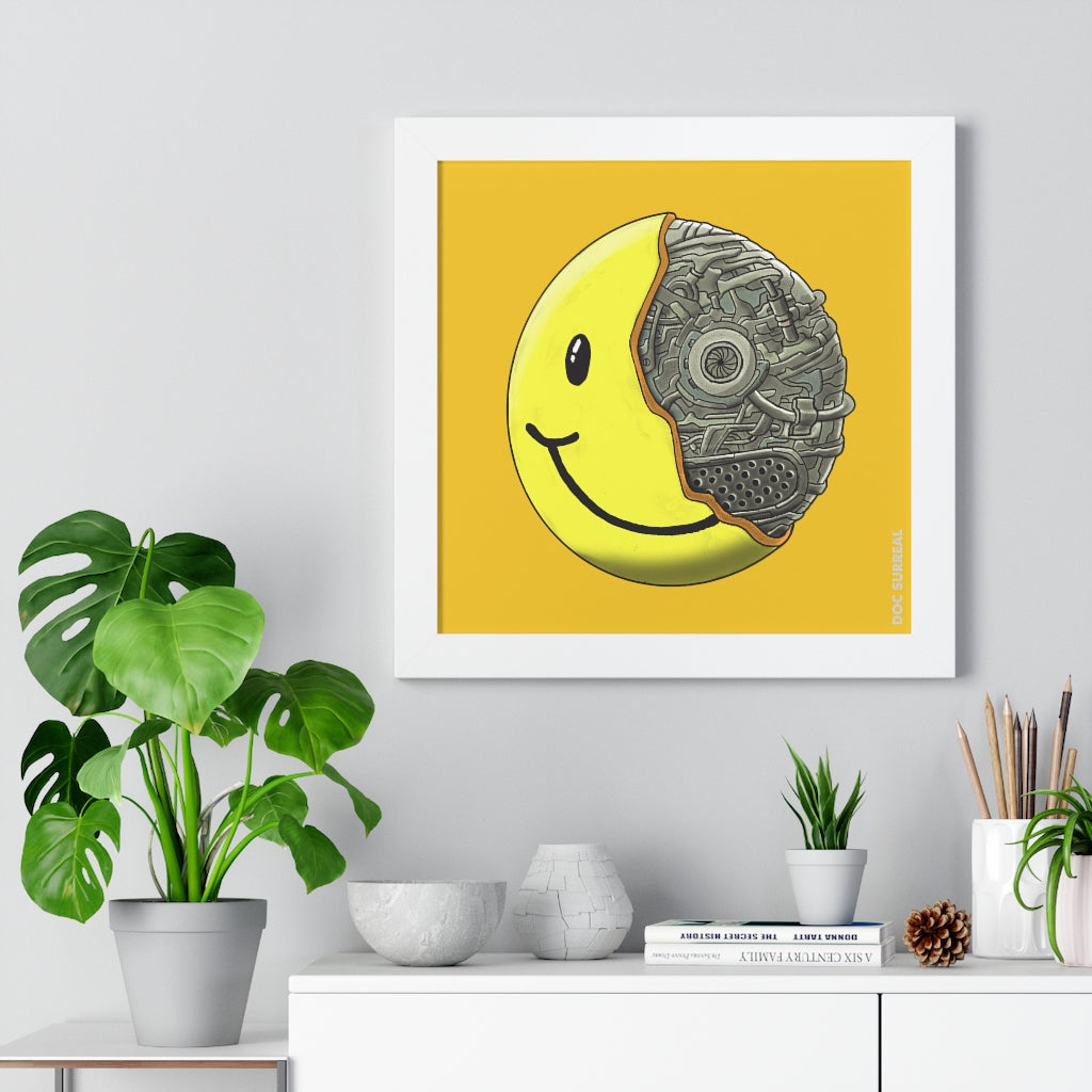 Smiley Bot - Yellow -16 x 16 Framed