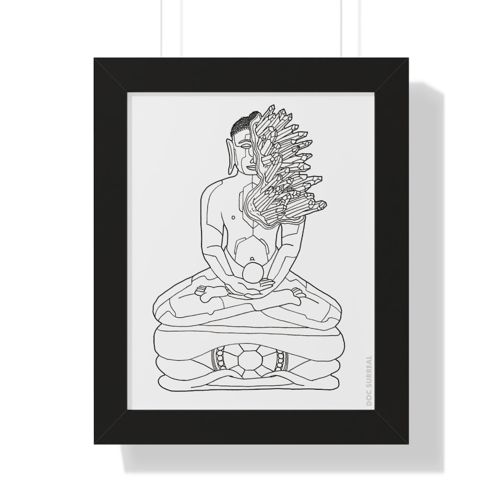 Mettā Crystalline  Buddha Framed Print - Black and White