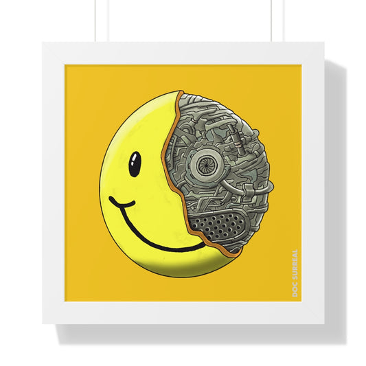 Smiley Bot - Yellow -16 x 16 Framed