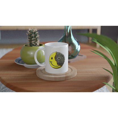 Doc Surreal 1/2 Smiley 1/2 Bot White 11oz Ceramic Mug