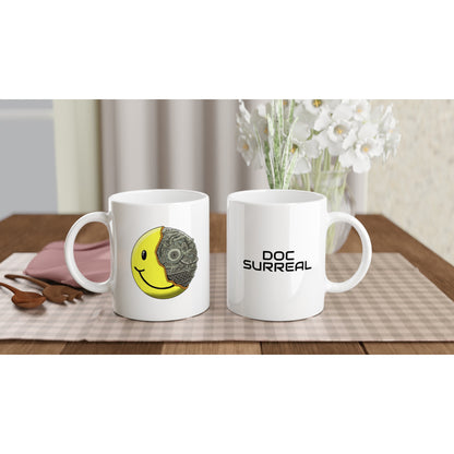 Doc Surreal 1/2 Smiley 1/2 Bot White 11oz Ceramic Mug