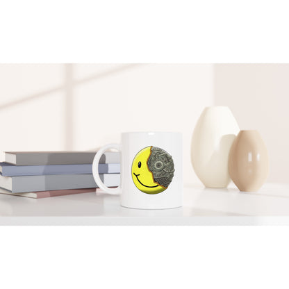 Doc Surreal 1/2 Smiley 1/2 Bot White 11oz Ceramic Mug