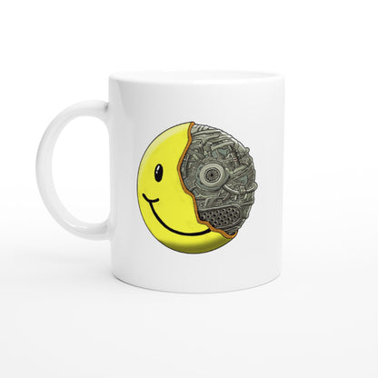 Doc Surreal 1/2 Smiley 1/2 Bot White 11oz Ceramic Mug