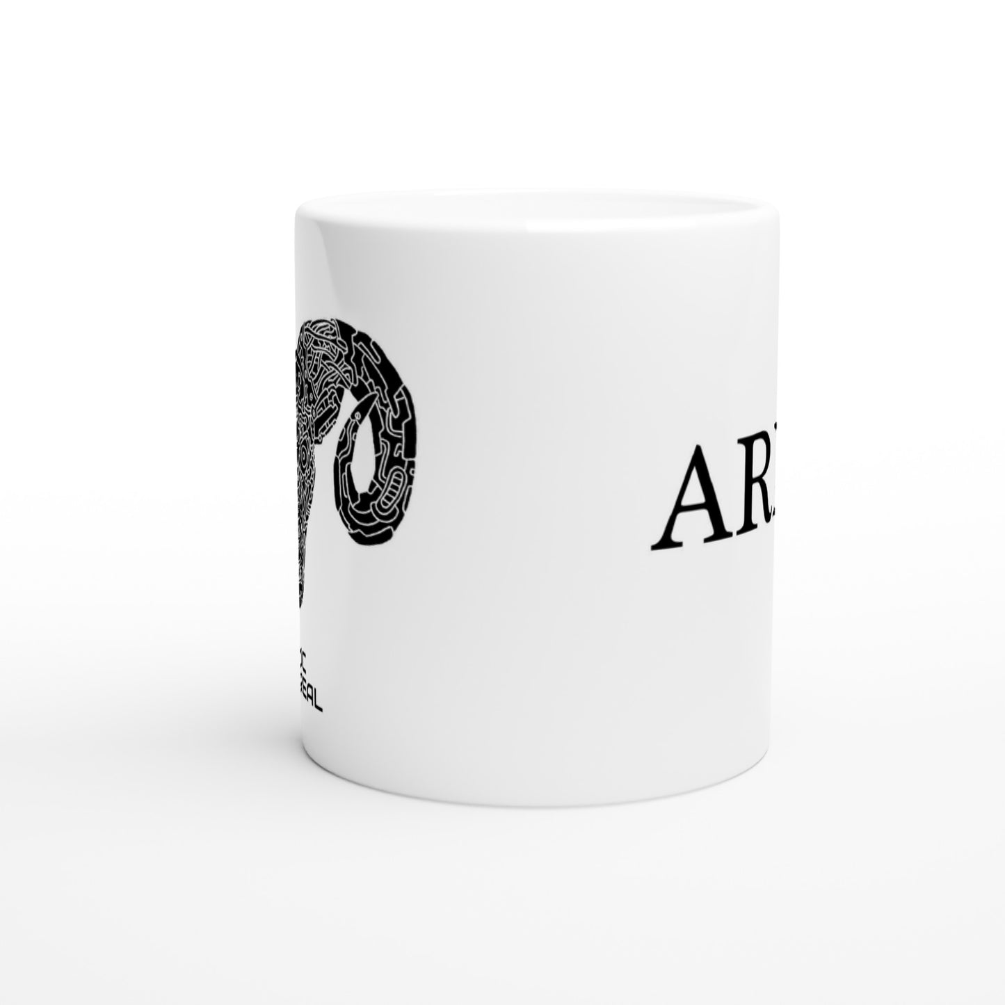 Mech Black Series: Aries Astrology 11oz Ceramic Mug with Black and White Robot Ram Head